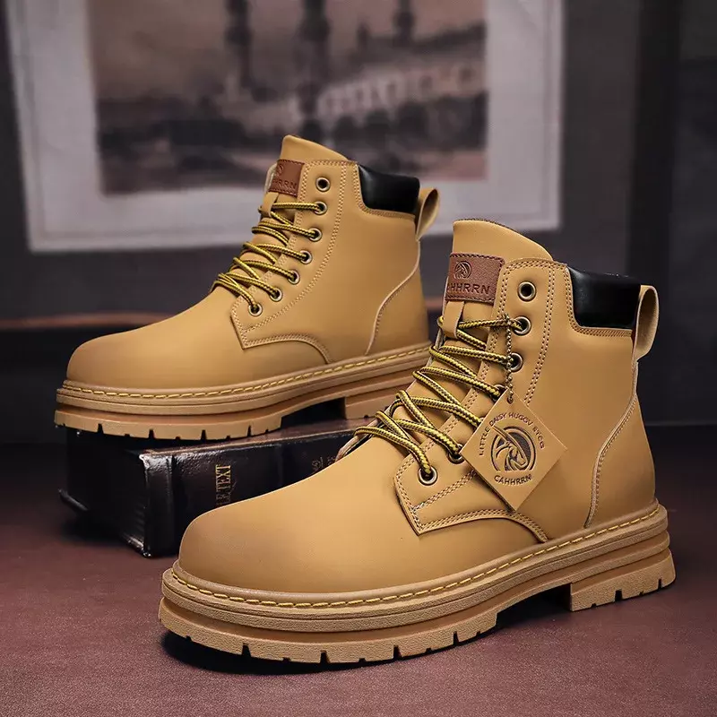 High Top Boots Men's Leather Shoes Fashion Motorcycle Ankle Military Boots for Men Winter Boots Man Shoes Lace-Up Botas Hombre