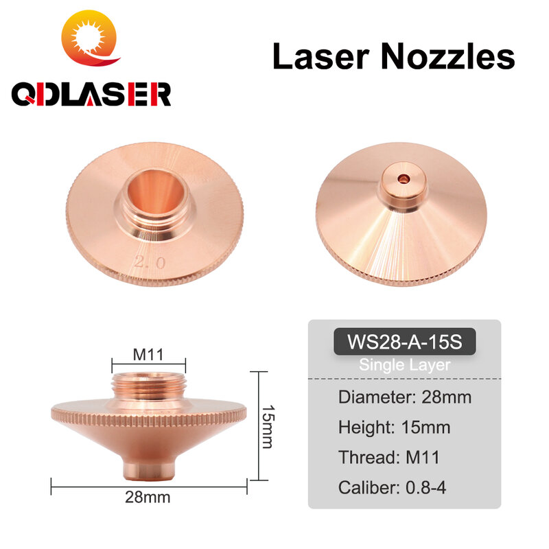 Dysze laserowe QDLASER WSX pojedyncze/podwójne warstwy Dia.28mm H15 kaliber 0.8-4.0mm M11 do głowicy tnącej laserem WSX 10 sztuk/partia