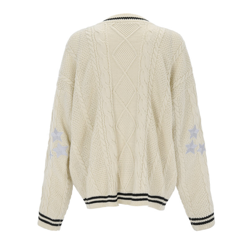Zimowa luźne koszule bez guzików damska gwiazda haftowana Tay Vintage Y2K Streetwear z długi jednorzędowy rękawem szybka dzianinowe swetry