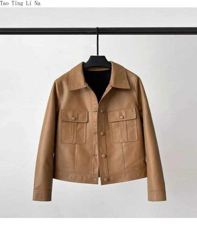 女性のための本革のジャケット2022,本物のシープスキンのオートバイの革のジャケットs12