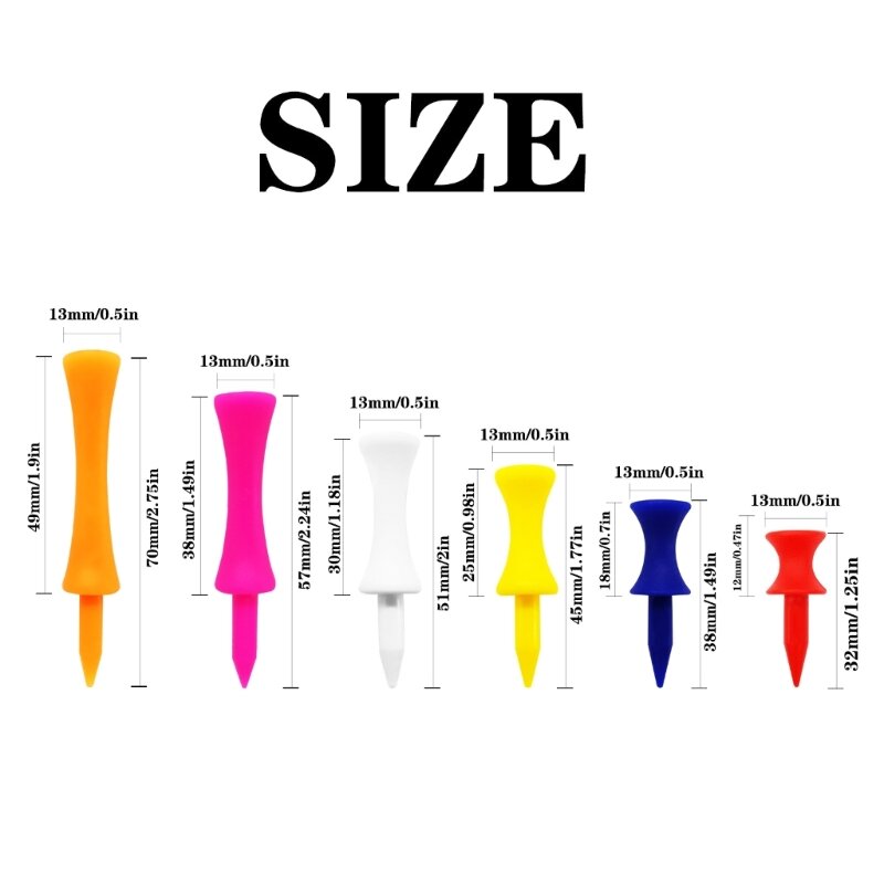 50 buah kaus Golf Step Down, kaus Golf Kastil plastik, masing-masing 6 warna 50 buah, ukuran berbagai macam 70mm/57mm/51mm/45mm/38mm/32mm