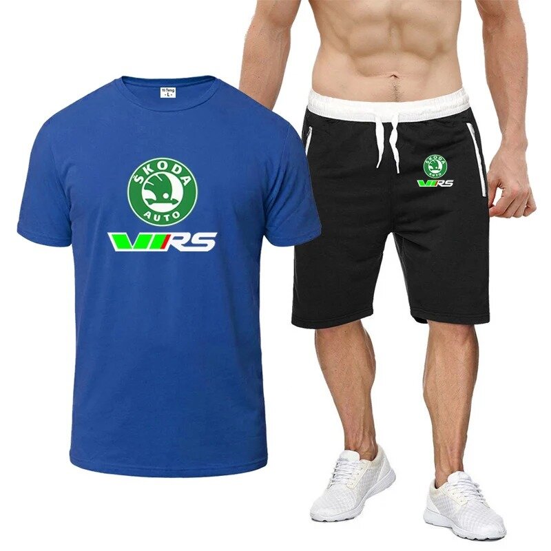 Skoda Rs Vrs Motorsport Graphicorrally Wrc Racing Men New Eight-Color Short-Sleeved Set Casual T-shirt + Shorts Printing Suit