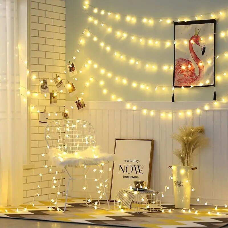 Luces navideñas de hadas estrelladas, cadena de luces LED, luz nocturna para guirnalda, habitación, dormitorio, interior, lámpara de decoración de boda, 5m