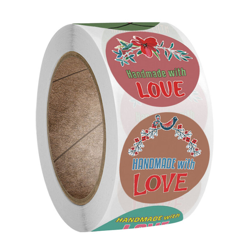 Etiquetas adesivas redondas Kraft, DIY, feitas à mão com amor, adesivos de casamento, preço de atacado, 50-100Pcs, 1"