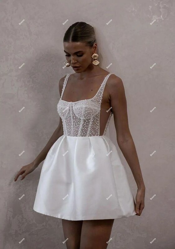 Booma kurze Brautkleider Träger Schatz Perlen Mini Bridals Kleider für Hochzeit Abschluss ball Cocktail Party Kleid plus Größe Outfits