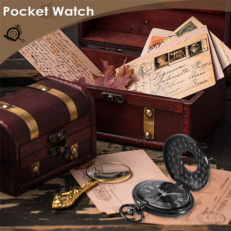 Vintage Steampunk nero numeri romani collana ciondolo al quarzo orologio da tasca regalo