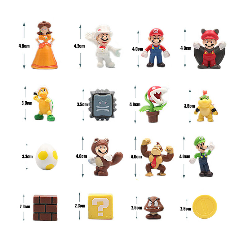 12-48 szt. Figurki Super Mario Bros Anime Kawaii Bowser z torbą do przechowywania dla dzieci zabawki prezenty