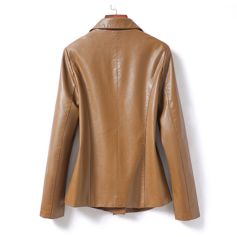 2024 New Women's Sheepskin Leather Jackets Fashion Lapel Collar Single-breasted Office Ladies Slim Casual Short Blazer Coats
