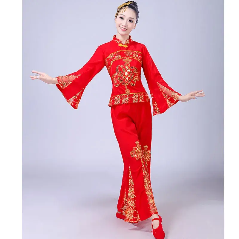 ชุดเต้นรำ Yangge สำหรับเด็กผู้ใหญ่หญิงโคมไฟสีแดงชุดการแสดงบนเวที