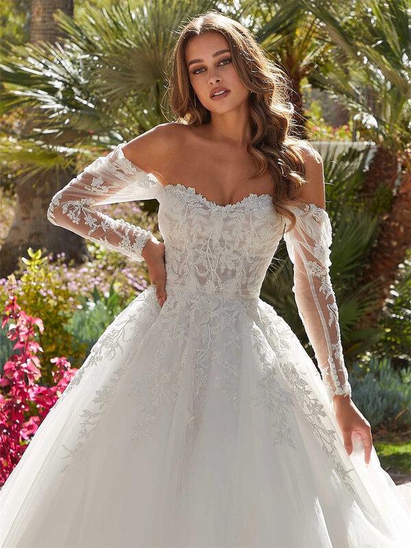 Элегантное свадебное платье с аппликацией в стиле бохо 2024 изящное женское платье с открытыми плечами