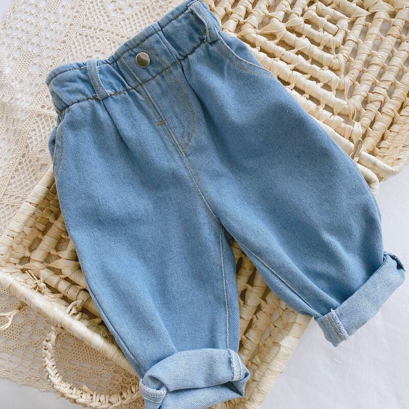 Baby Solid Color Jeans 0-3 Years Old Baby Spring Dress Girls Korean High Waist Casual Pants Boys Pants