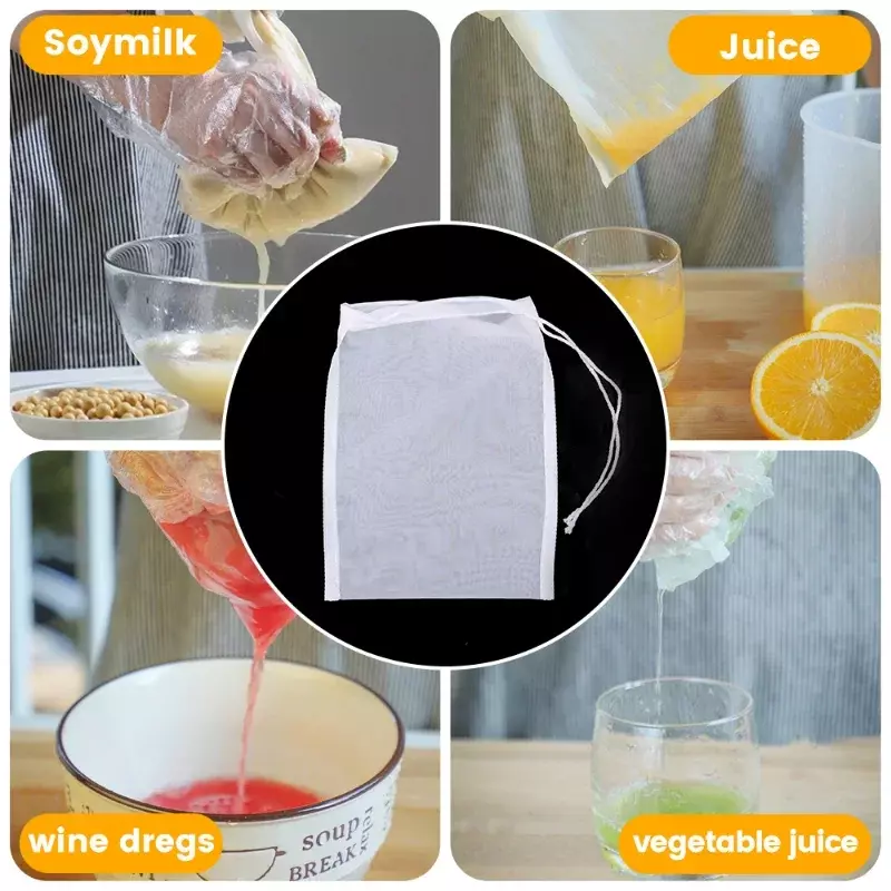 100Mesh Nylon Milk Filter Bags Reusable Soy Yogurt Tea Beer Coffee Oil Food Filter Net Drawstring Kitchen Strainer Bag Colander