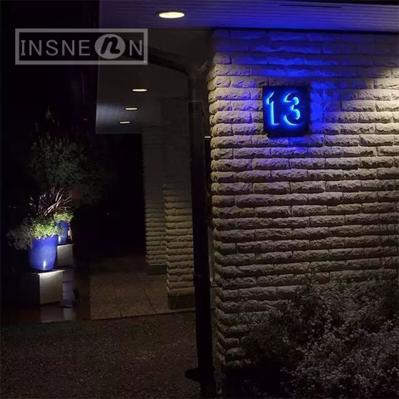 Tür schild Nummer wasserdicht 3d LED beleuchtete Licht adresse Edelstahl Outdoor Stahl Tür markierung Wohnkultur Innen büro