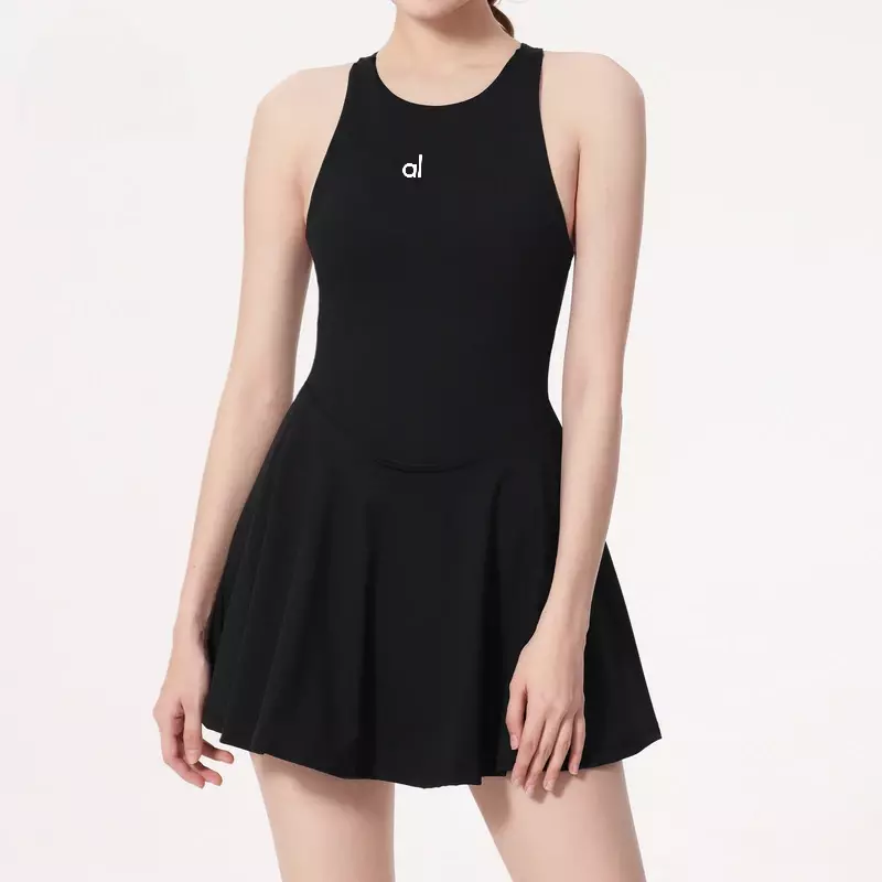 AL Dress Yoga wanita, gaun olahraga Badminton tenis, rok pendek terintegrasi cepat kering hitam