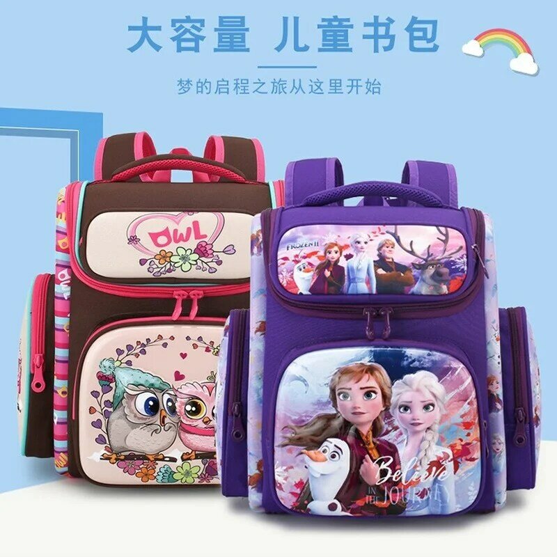 Disney Cartoon Frozen Elsa School Bag para crianças, meninas e meninos, mochila, nova moda, graus 1 a 5, 2023