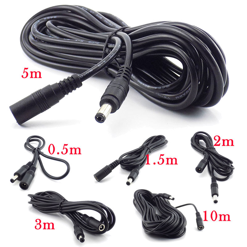 ESCAM DC Power Cable Extension Cord, fêmea para macho Plug, CCTV Adaptador, cabos de alimentação 12V, 5.5mm x 2.1mm, cabo de alimentação da câmera