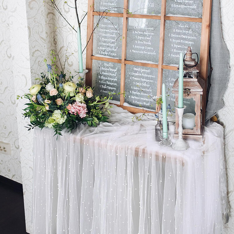 結婚式のアーチの装飾のための白い真珠のテーブルランナー,ガーゼ,ベビーシャワー,ホリデーパーティー,誕生日のケーキの装飾,ロマンチック