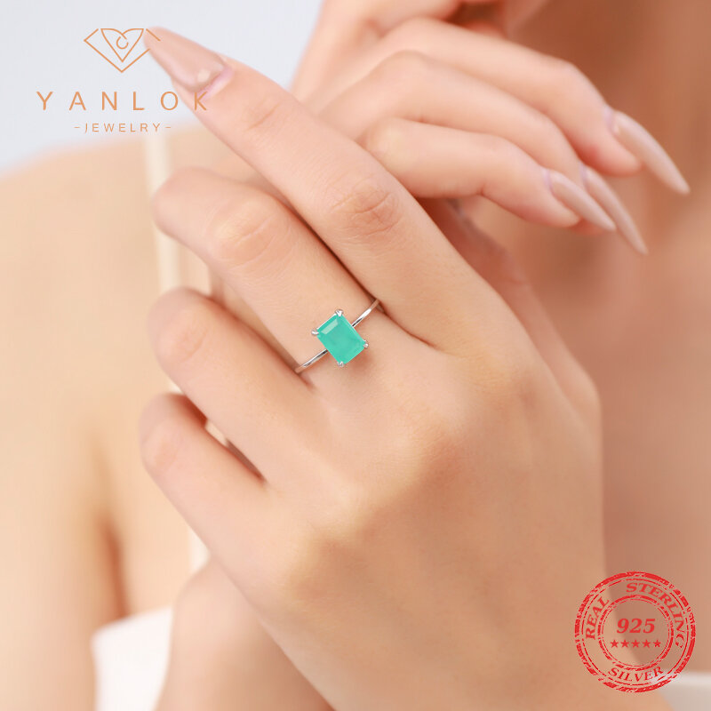 Yanlok แหวนทัวร์มาลีนสุดหรู Paraiba แหวนเงินแท้925สำหรับผู้หญิงเครื่องประดับเงินสเตอร์ลิง