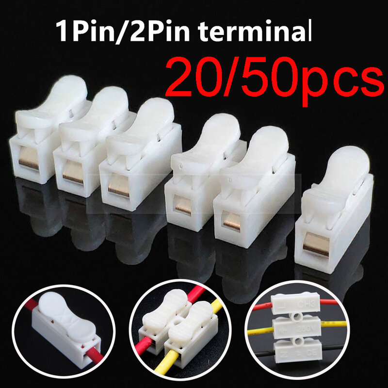 20/50Pcs No Solding Quick 1P 2P Cable Wire Connector No Screw Terminal Block Spring Clamp