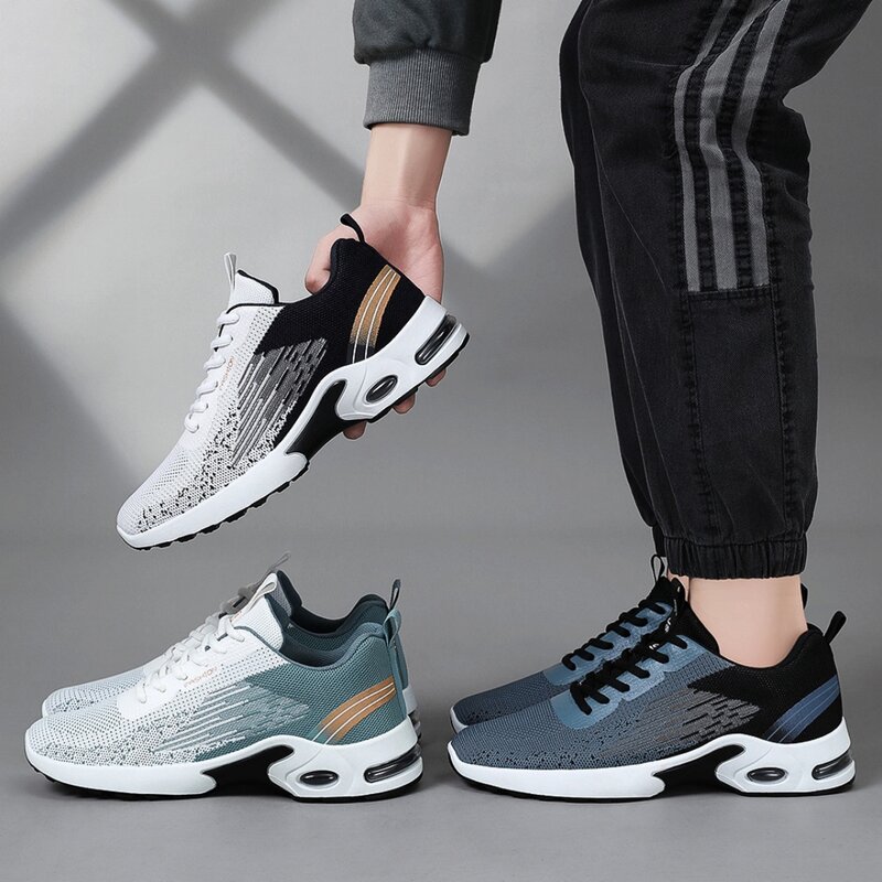 Men's Shoes Spring fashion 2024 lace-up Soft sole sports single shoes flying woven Casual style men's Running shoes sneakers