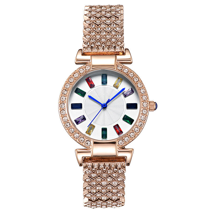 Relógio mostrador grande feminino, pulseira de aço feminina, escala diamante, temperamento, cor, luxo