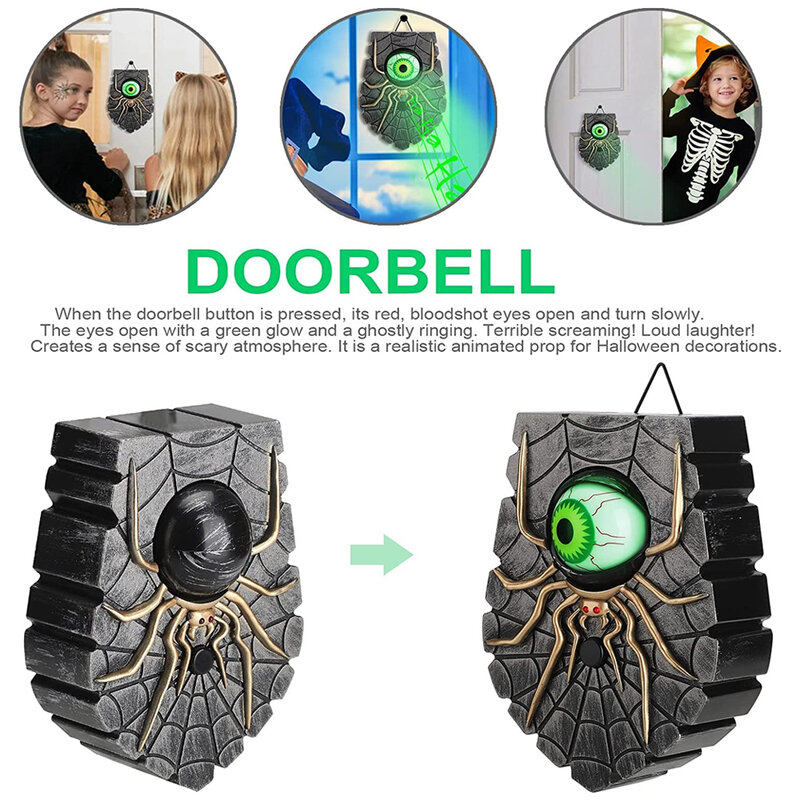 LED Halloween Doorbell Decoration Light Glowing One-eyed Spider Doorbell with Sound Halloween Party Haunted House Bar Decoration