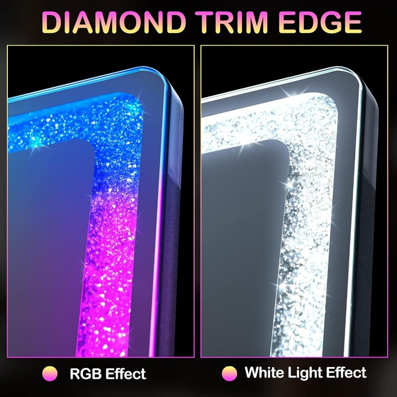 LED 조명이 있는 전체 길이 거울, 63x20 전신 조명 거울, RGB 바닥 거울, 7 색 조절 가능 조명
