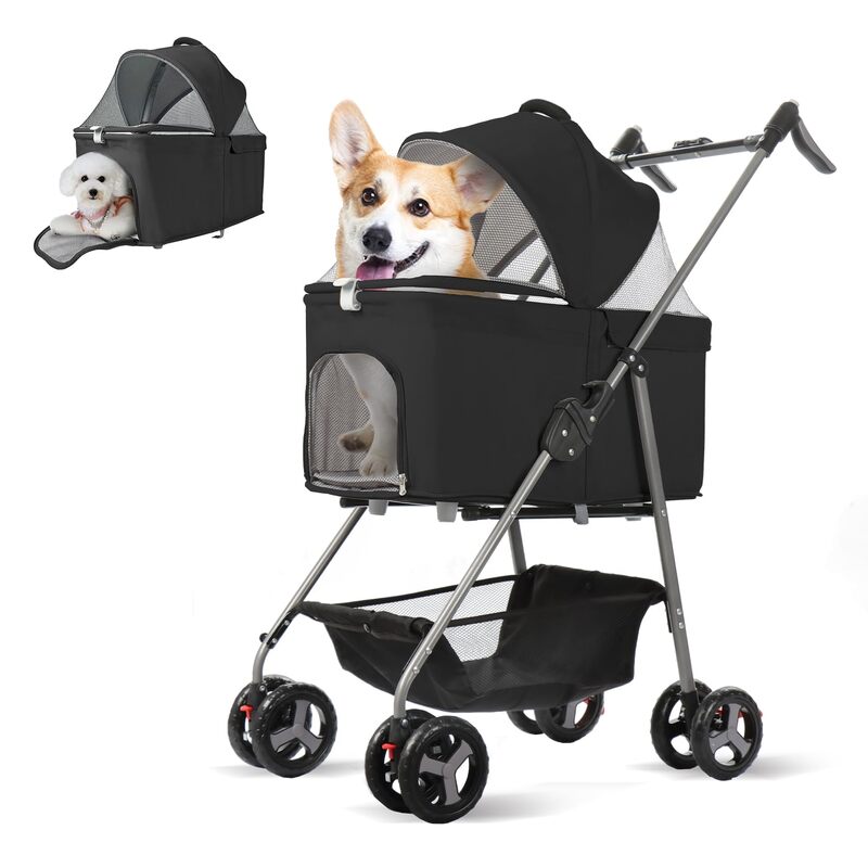 Cochecito plegable 3 en 1 para perro, carrito desmontable para mascotas, ligero para gato con carro de viaje extraíble