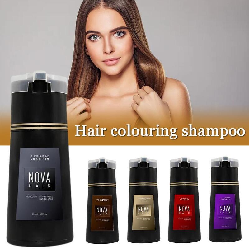 Nova-shampoo de coloração instantânea para homens e mulheres, cor preta natural, corante herbal, marrom, roxo, 2024