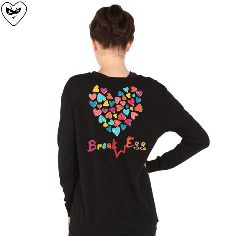 Break Egg-cárdigan de algodón con cuello en V para mujer, suéter con botones, bordado en la espalda, colorido, letras de amor, otoño