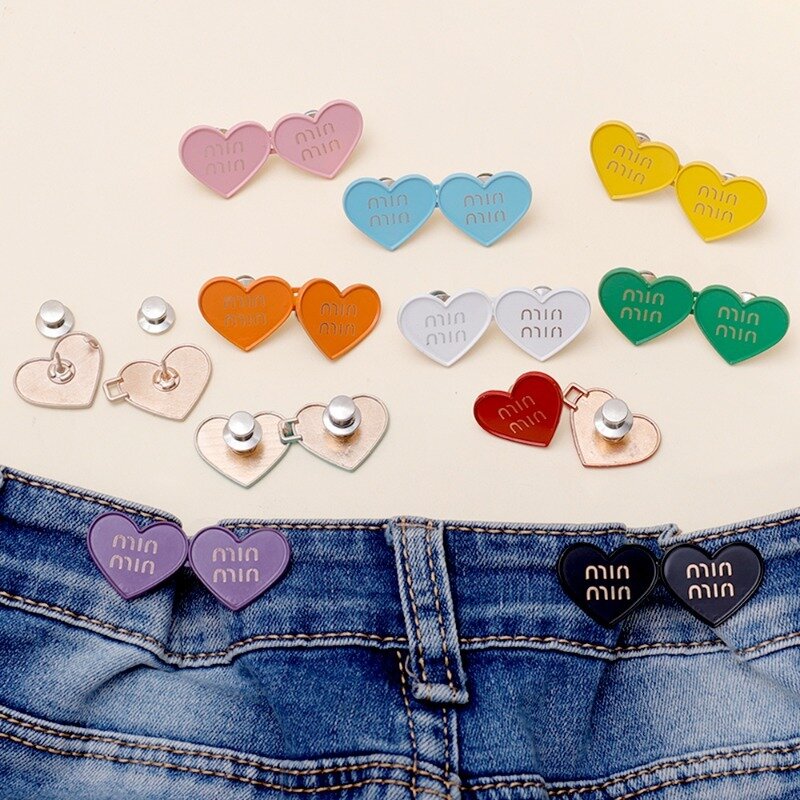 Cute Heart Pin Waist Clip Metal Snap Fastener Pants Pins Detachable Sewing-Free Buckle Jeans Reduce Waist Tighten Brooch Buckles