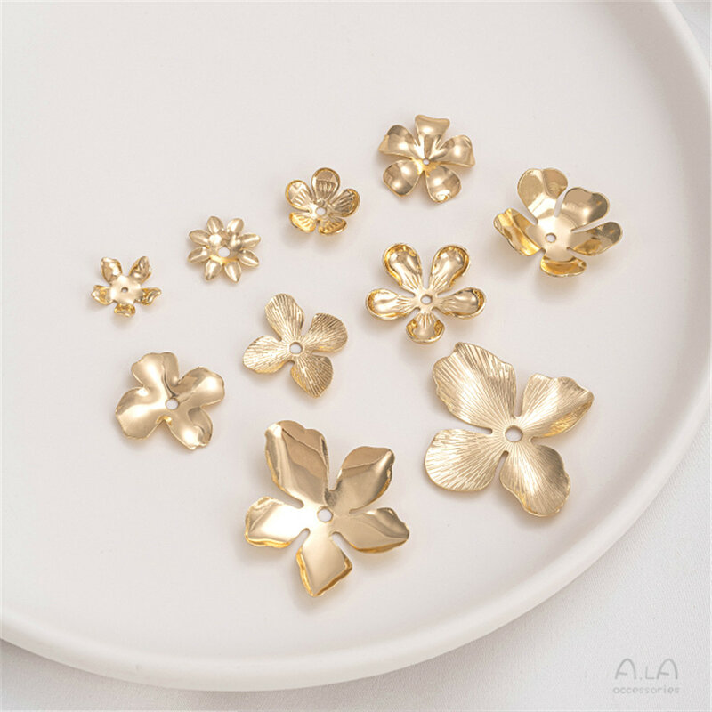 14 Karat echt vergoldet handgemachte Staubblatt Blütenblatt Blumen stück Perlen kappe DIY hand gefertigten Schmuck Ohrring Material Blumen halter Zubehör