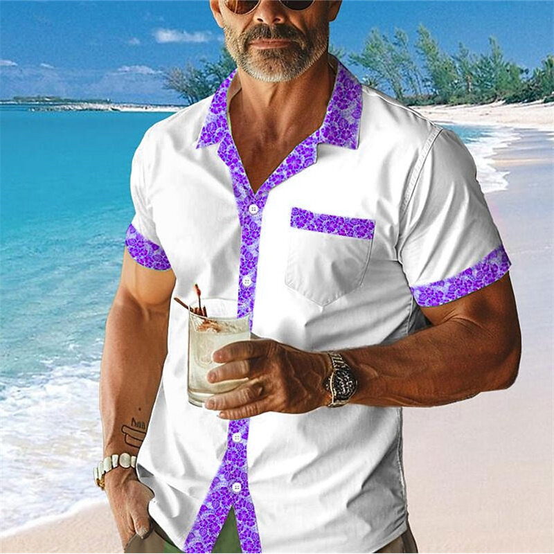 Camisa de praia remendos de manga comprida masculina, roupa diária, lapela casual, primavera, verão, 12 cores, transporte rápido, 2024