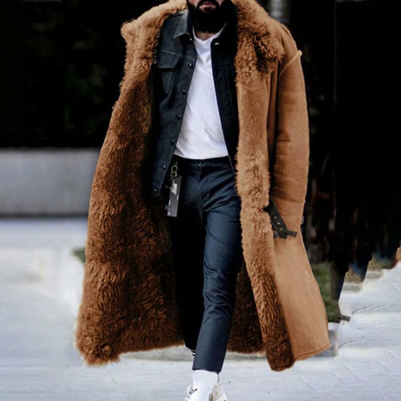 남성용 단색 바람막이 프리미엄 겨울 코트, 두꺼운 플러시, 내한성, 싱글 브레스트 라펠, 세련된 야외, 미드