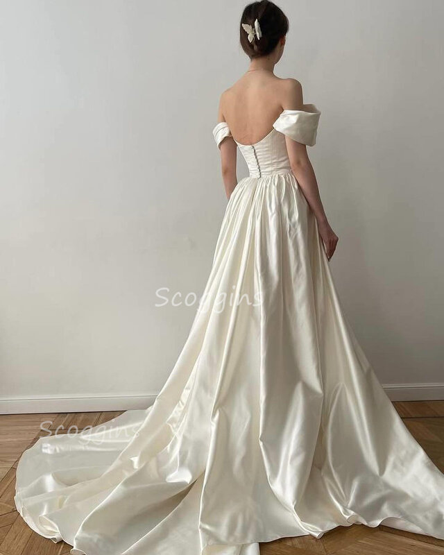 Dari bahu lembut Satin gaun acara Formal wanita elegan dan cantik gaun panjang gaun pernikahan 2024 mewah