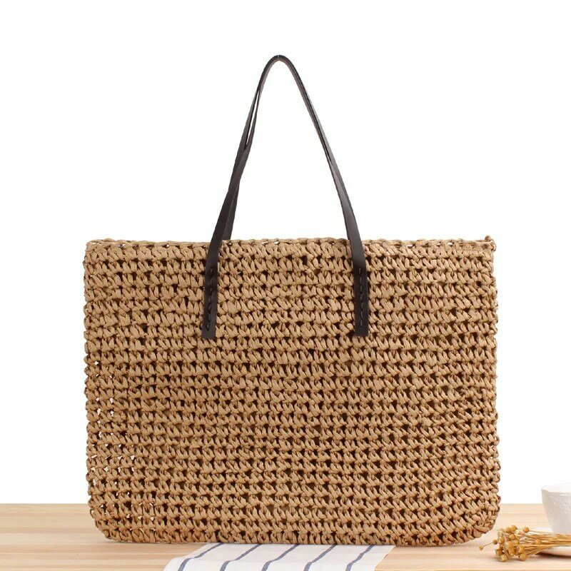 Lässig Gras gewebt große Kapazität gewebte Damen Tasche Tasche Schulter Umhängetasche modische und beliebte Strand handtaschen 2024