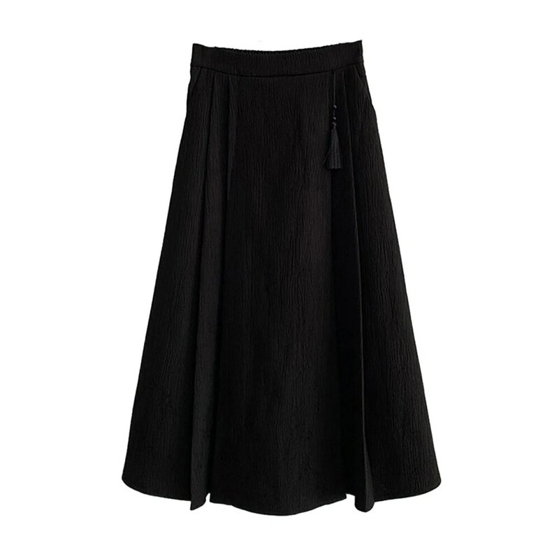 Traditional Chinese Style Horse Face Jacquard Skirt Women's Retro High Waist Wide Skirt with Large Hem and Pendant Decoration