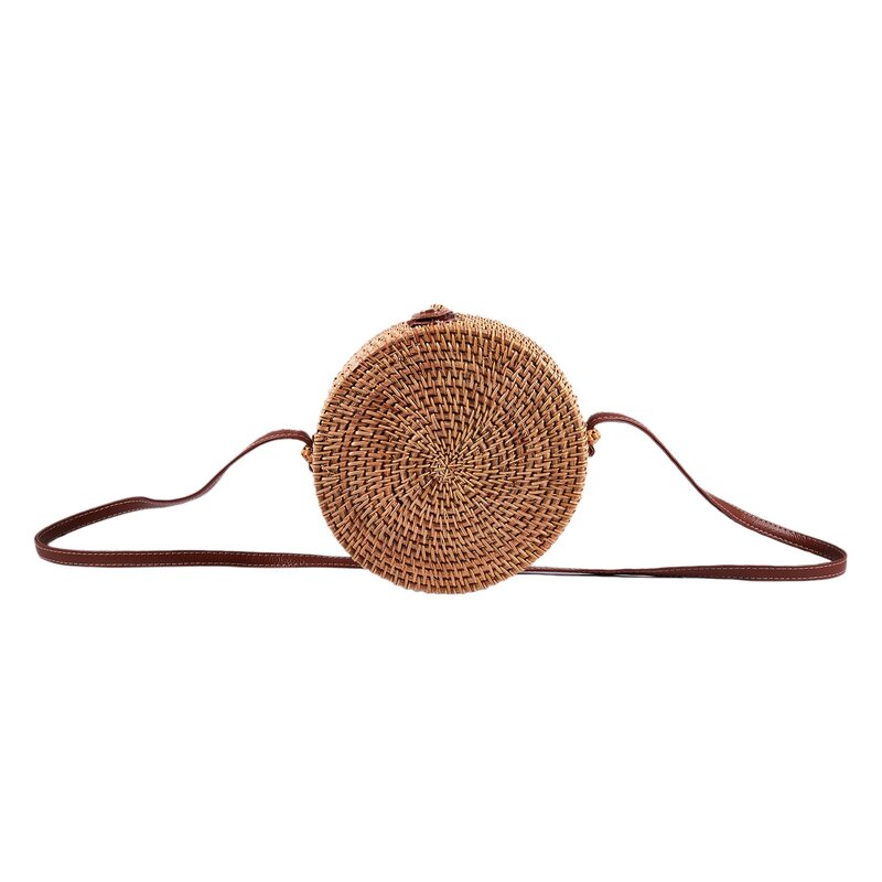 Woven Rattan Bag Round Straw Shoulder Bag Small Beach Handbags Women Summer Hollow Handmade Messenger Crossbody