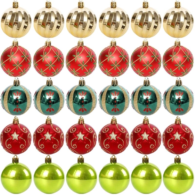 30PCS Christmas Tree Baubles - Glitter Decoration Plastic Christmas Tree Hanging Balls Set New Year Party Decorations