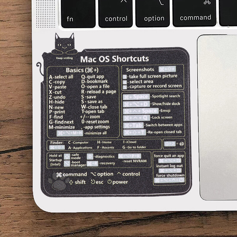 Stiker Mac OS Keyboard komputer, stiker perekat dapat dilepas untuk panduan Keyboard Referensi Cepat hitam