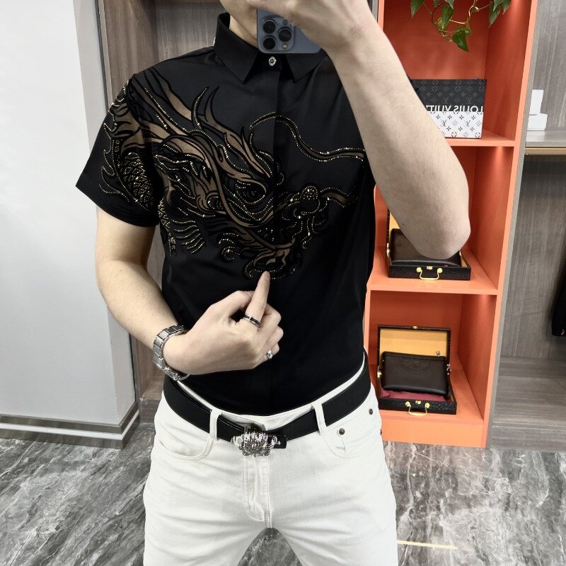 Рубашка-поло мужская с отложным воротником, модная повседневная сорочка с коротким рукавом, облегающий однобортный Топ в минималистском стиле, лето