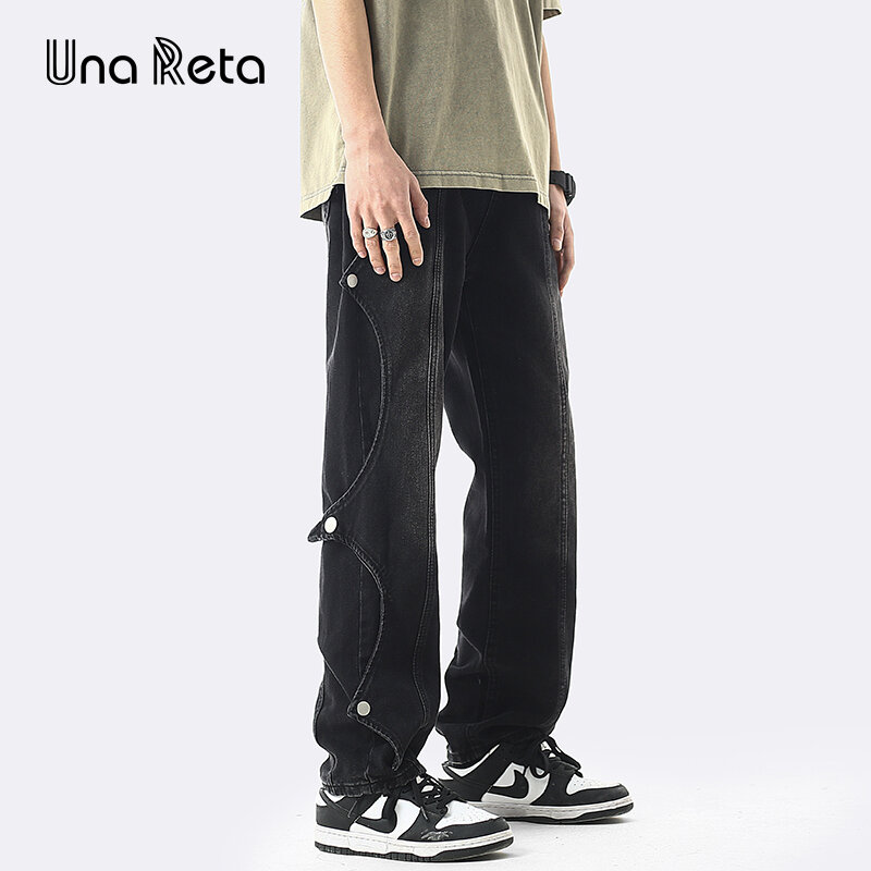 Una Reta Jeans Pants Man 2024 Spring Summer New Hip Hop Rivet Splicing Design Vintage Denim Pants Harajuku Trousers For Men