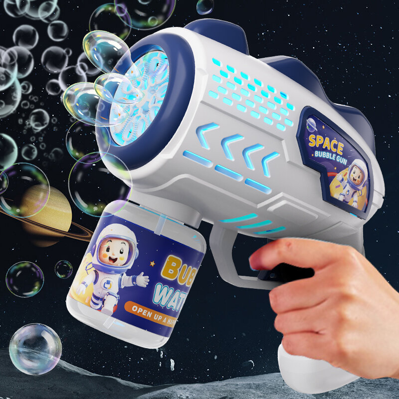 Pistola de burbujas eléctrica de astronauta para niños, máquina de burbujas de juguete, soplador de jabón automático con luz, juegos de fiesta al aire libre de verano, regalo para niños