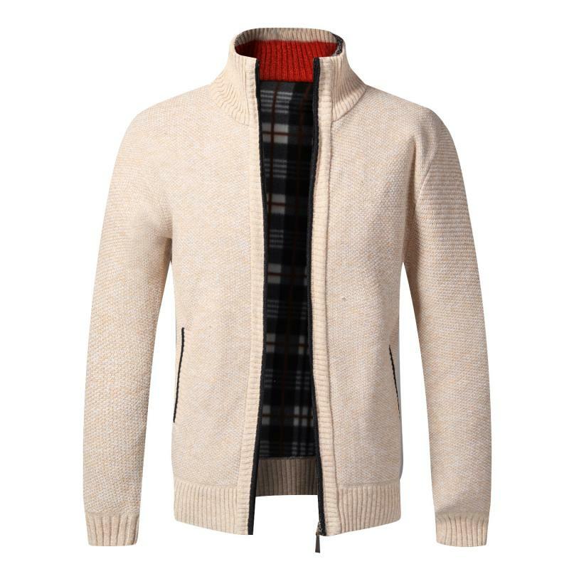 Inverno quente cardigan masculino velo com zíper blusas jaquetas masculino fino ajuste de malha casaco de camisola grosso casual outerwear masculino outono