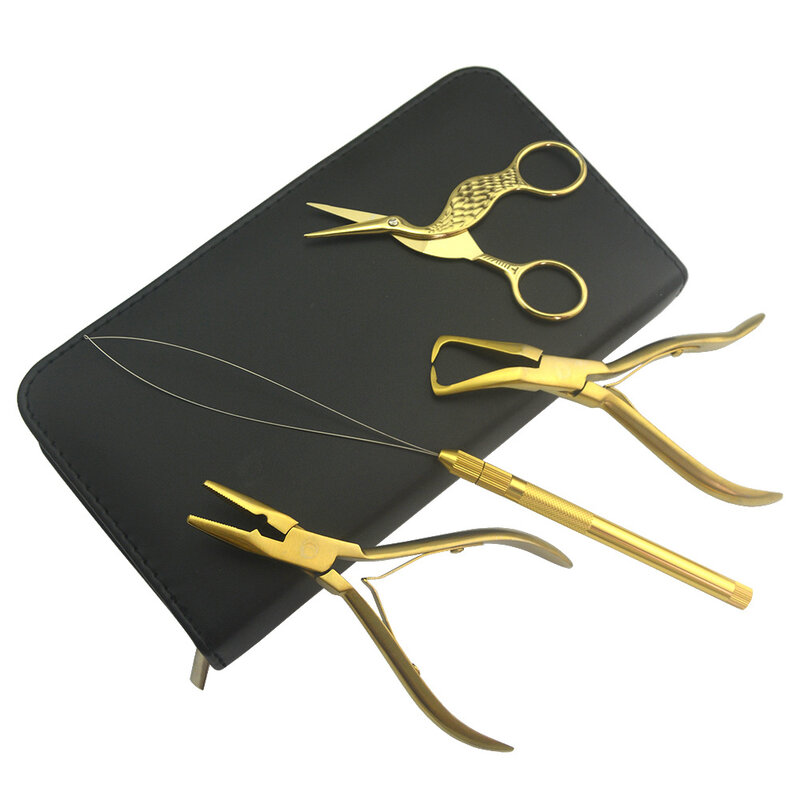 1 set tang ekstensi rambut, Set tang Cincin mikro aplikator pembuka alat Loop rambut gunting klip rambut logam untuk ekstensi kain