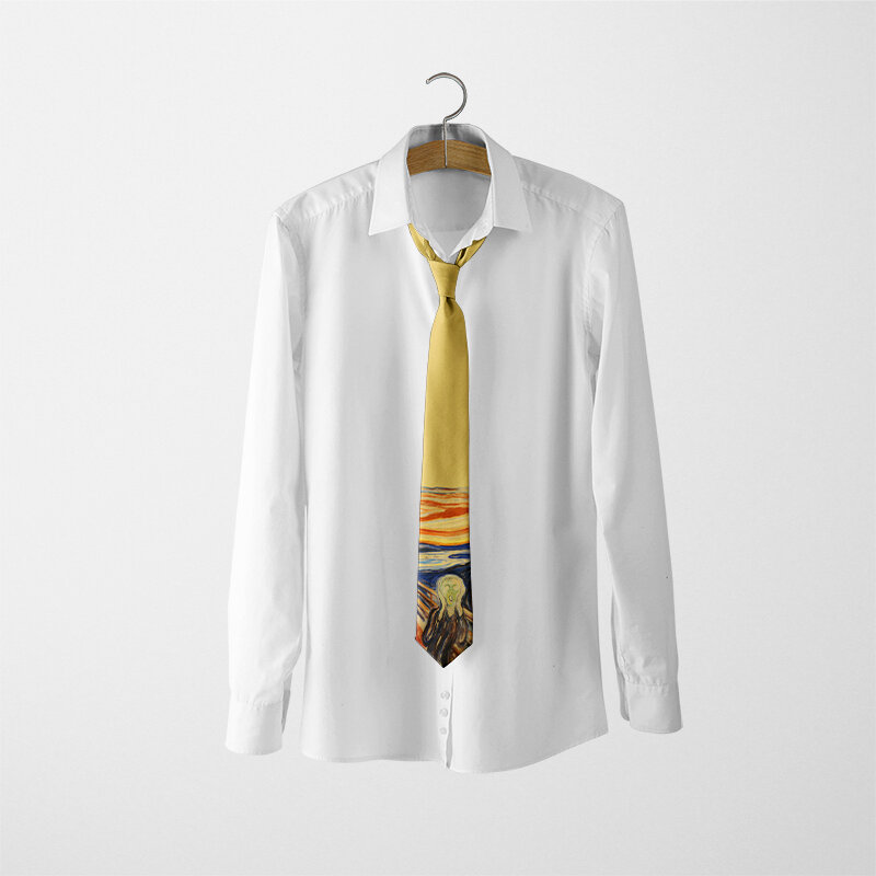 Krawaty poliestrowe, moda 8cm szerokości, obraz olejny, krzyk, żaglówka, kot, zabawny krawat, wypoczynek, impreza, koszula ślubna, garnitury, akcesoria