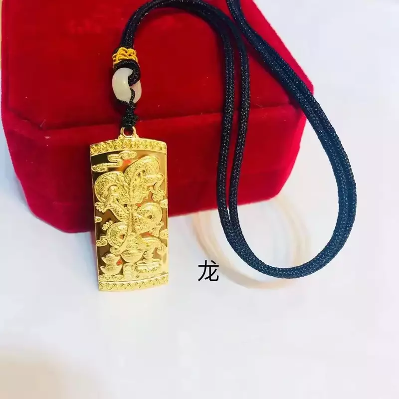 Collar de cobre 100% chapado en oro de 24K de larga duración para hombres, amuletos pequeños, artículos genuinos, zodiaco de oro con cuerda, colgante Guanyin