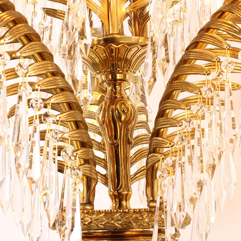 Jewellerytop Lampu Rococo Daun Palem Lampu Kuningan Kristal Drop Lampu Meja Besar Lampu Meja Antik Dekorasi Rumah