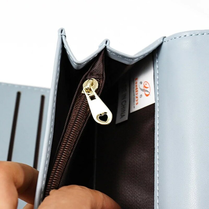 Trzystopniowe portfel damski nowa torebka z jednolitym kolor monety długie etui na karty ze skóry PU dla studentek