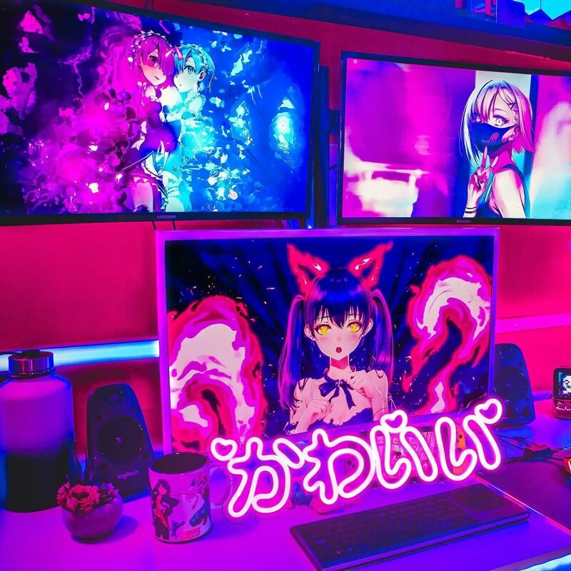 Insegna al Neon Kawaii decorazione della camera da letto in stile giapponese luce al Neon rosa luce personalizzata fatta a mano per il gioco dell'ornamento del partito del Bar
